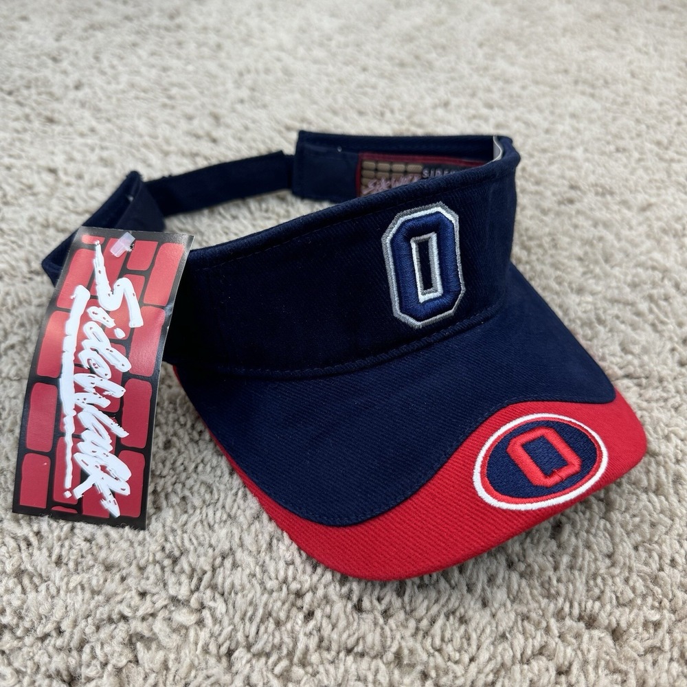 Sidewalk Ohio State Visor Adjustable Strap Navy Red 3D Block O Vtg Golf Cap NOS